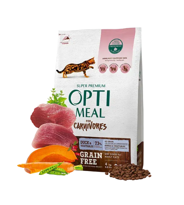 OPTIMEAL GRAIN FREE DRY CAT FOOD FOR ADULT CATS - DUCK AND VEGGIES