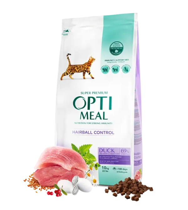 optimeal cat adult duck hairball control