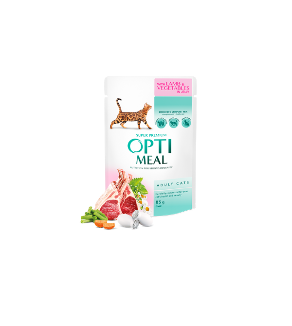 Optimeal Complete Wet Food for Adult Cats with Lamb and Veggies in Jelly 85g x 12 Pcs