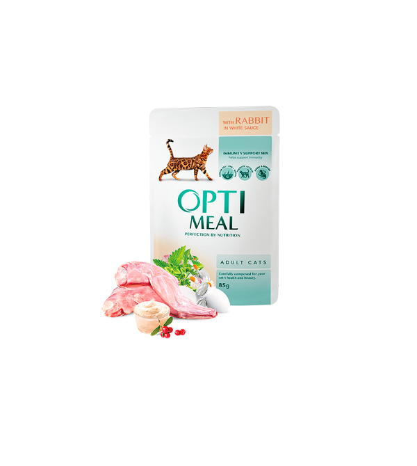 Optimeal Complete Wet Food for Adult Cats with Rabbit in White Sauce 85g x 12 Pcs