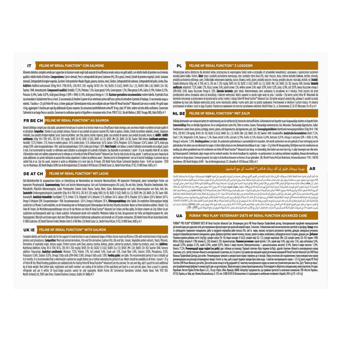 Pro Plan Veterinary Diets NF Renal Function Wet Cat Food Pouch Salmon in Gravy 85g x 10