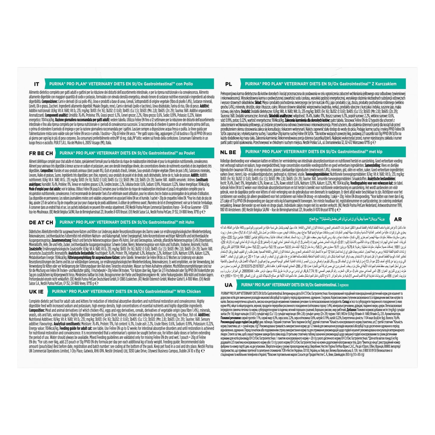 Pro Plan Veterinary Diets EN Gastrointestinal Wet Cat Food Pouch Chicken in Gravy 85g x 10