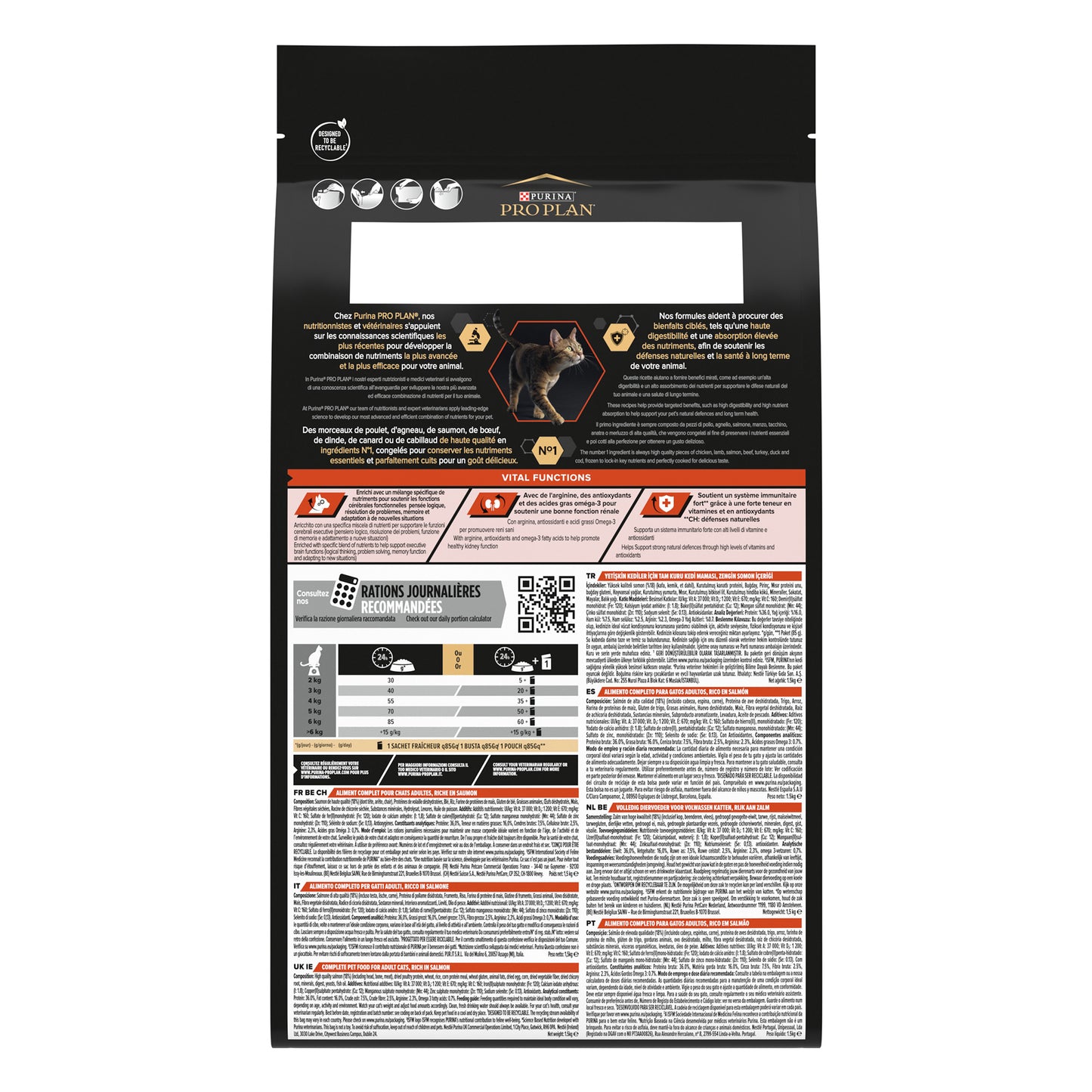 Pro Plan Adult Vital Functions Everyday Dry Cat Food with Salmon, 1.5 Kg