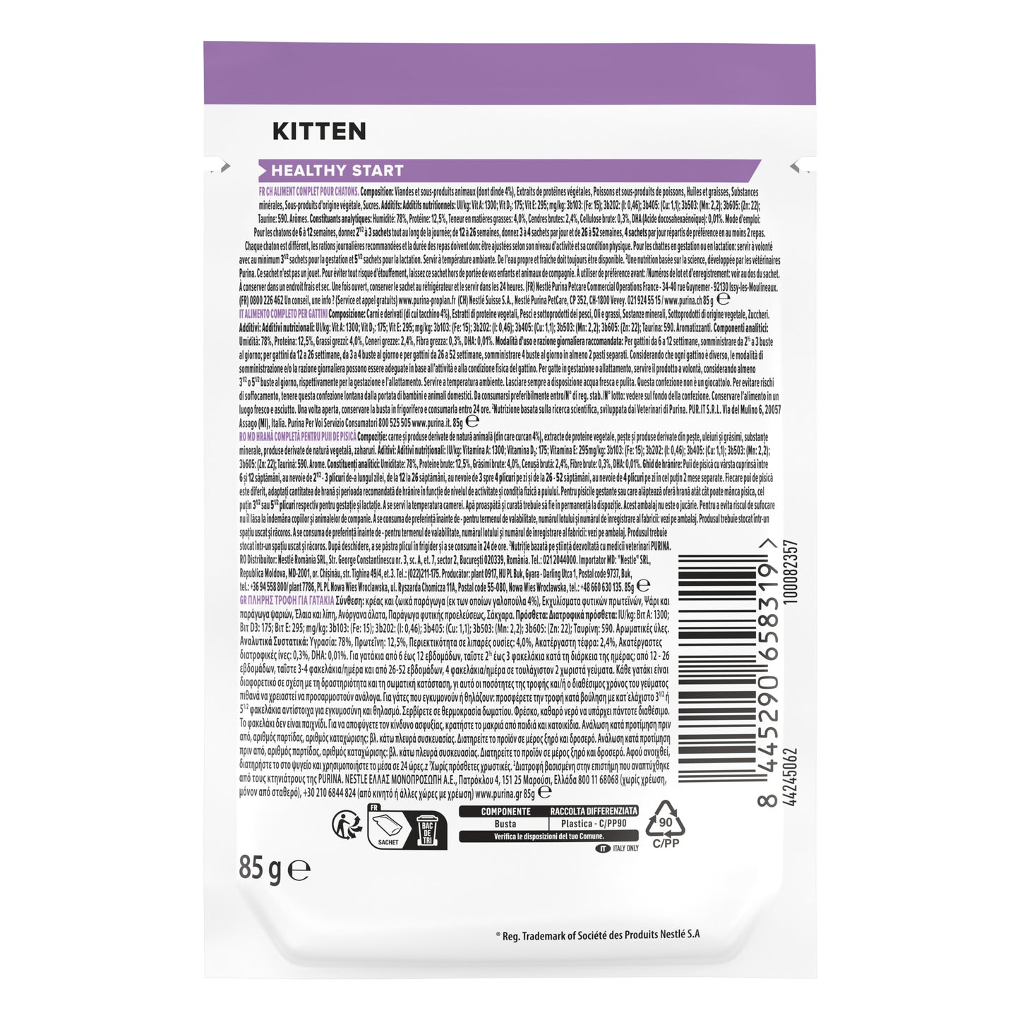 Pro Plan Kitten Healthy Start Wet Cat Food Pouch Turkey in Gravy 85g x 26