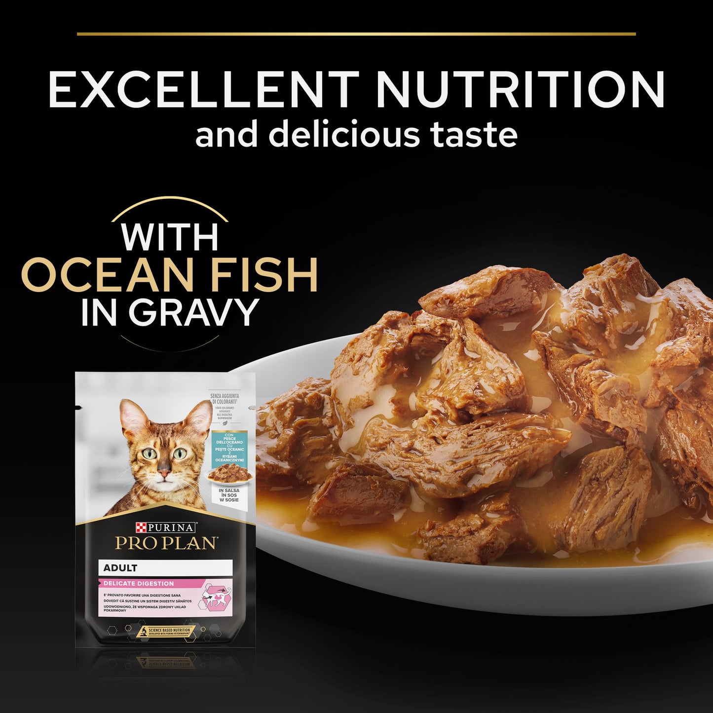 Pro Plan Adult Delicate Digestion Wet Cat Food Pouch Oceanfish in Gravy 26x85g