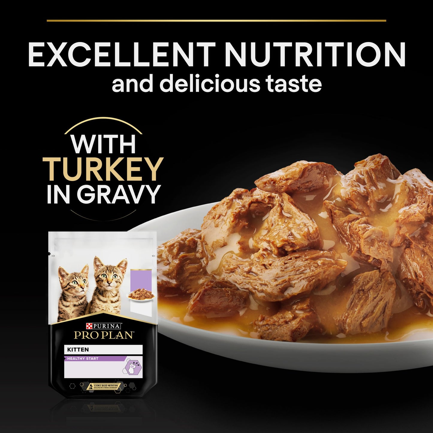 Pro Plan Kitten Healthy Start Wet Cat Food Pouch Turkey in Gravy 85g x 26