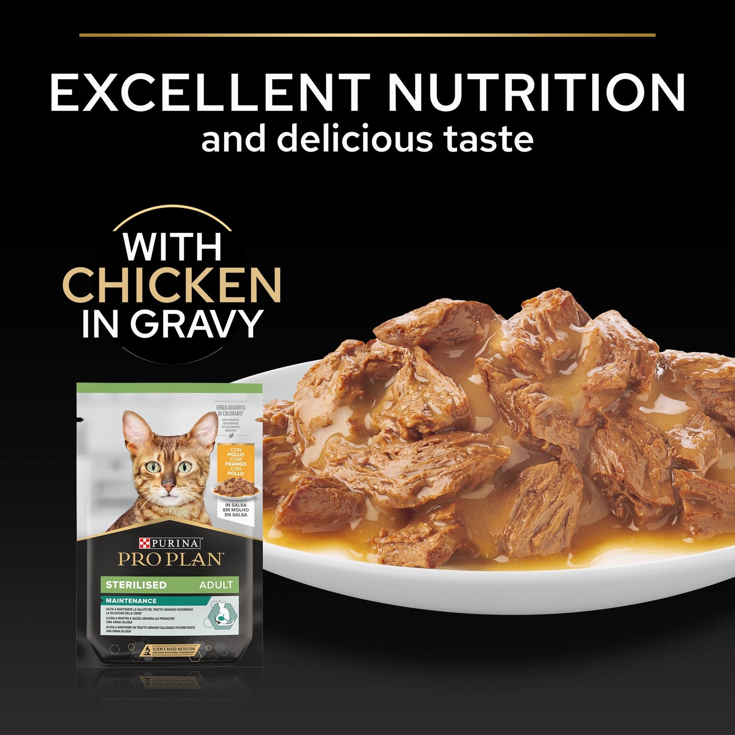 Pro Plan Sterilised Adult Wet Cat Food, Chicken in Gravy,  Multipack 10x85g