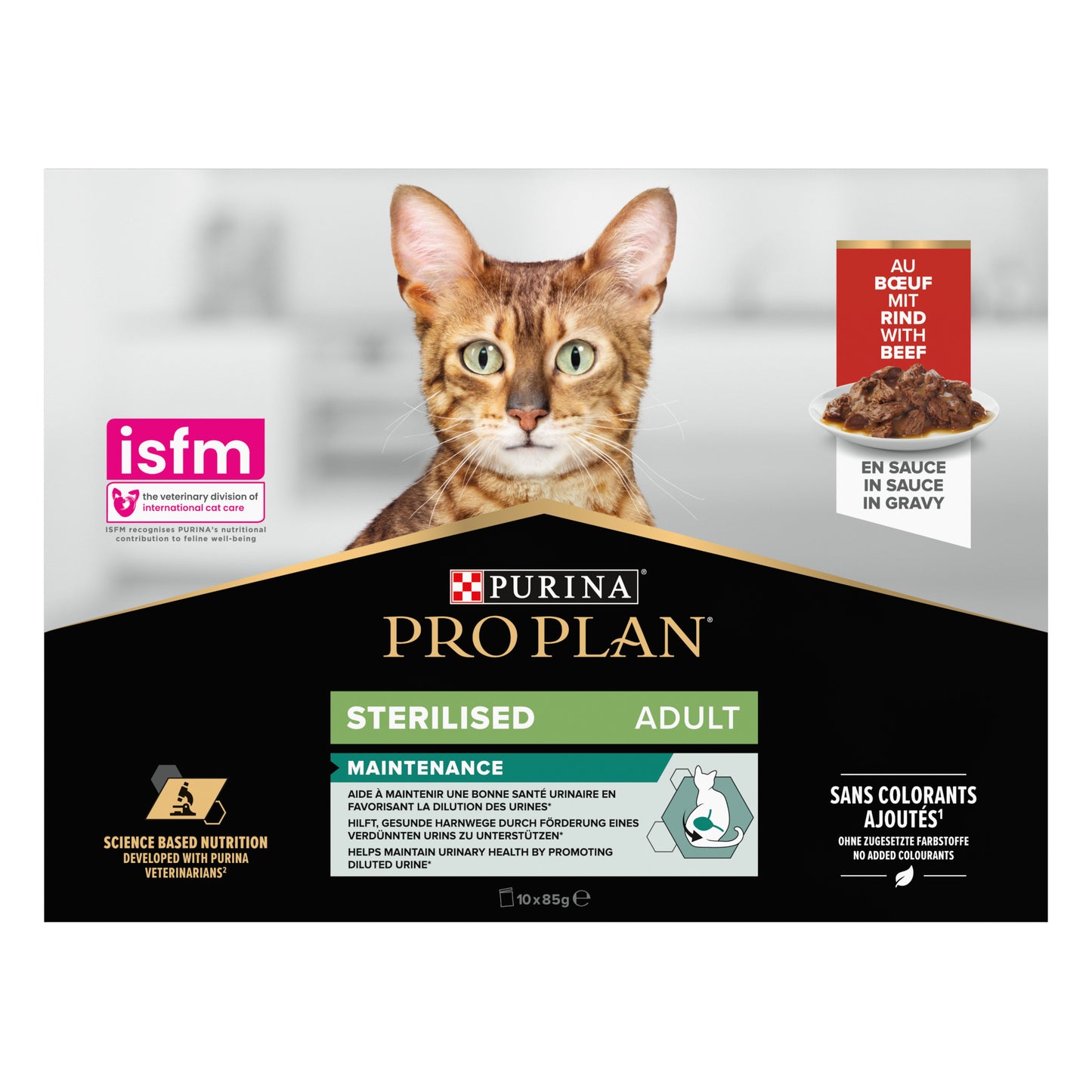 Pro Plan Sterilised Wet Cat Food, Beef in Gravy, Multipack 10x 85g