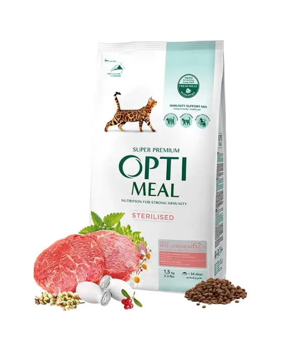 Opti meal Dry For Sterilised Cats High In Beef & Sorghum