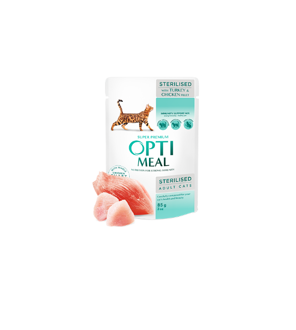 OPTIMEAL Sterilised Cats Turkey & Chicken Fillet 85G X 12 PCS