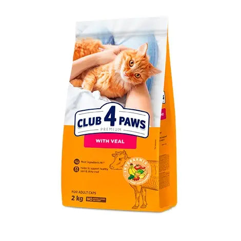 CLUB 4 PAWS Premium "With Veal". Сomplete dry pet food for adult cats