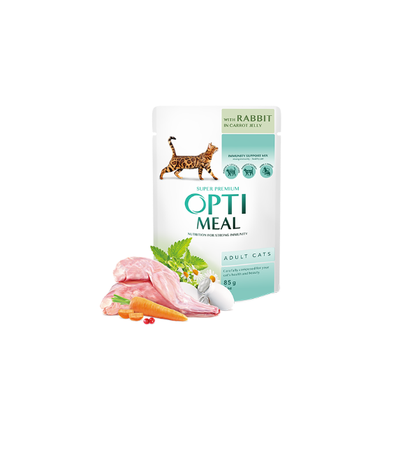 Optimeal Complete Pet Food for Adult Cats with Rabbit in Carrot Jelly 85g x 12 Pcs