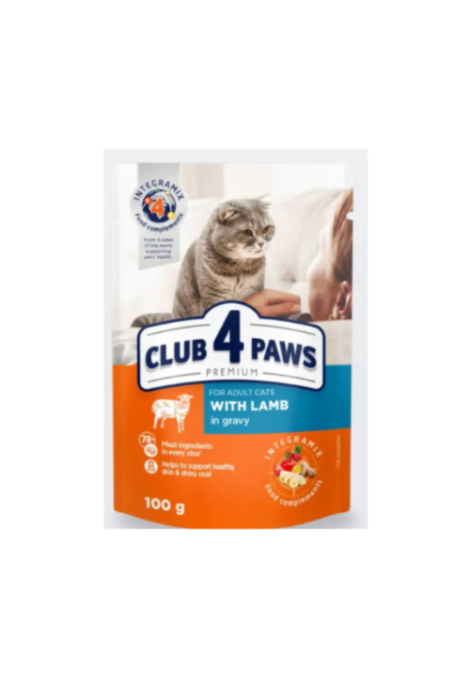 CLUB 4 PAWS PREMIUM "WITH LAMB IN JELLY".  PET FOOD FOR ADULT CATS 100g*24