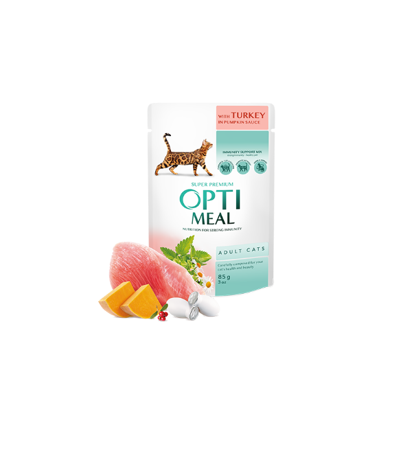 Optimeal Complete Pet Food for Adult Cats with Turkey in Pumpkin Sauce 85g x 12 Pcs