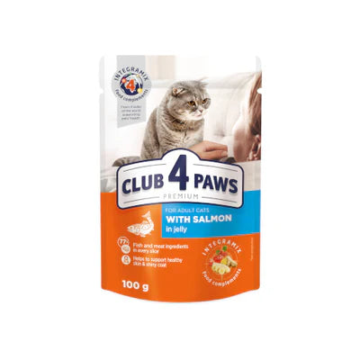 CLUB 4 PAWS Premium "With salmon in jelly".   pet food for adult cats 100*24