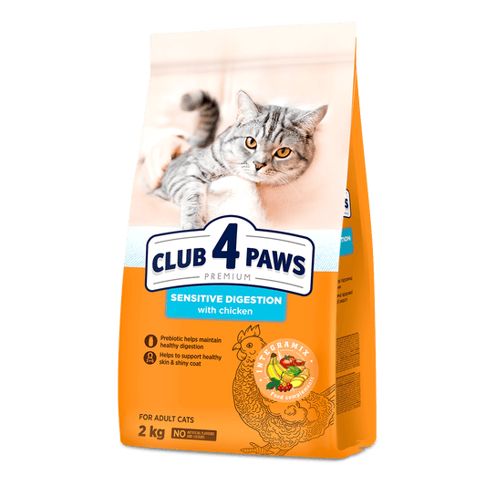 CLUB 4 PAWS Premium "SENSITIVE DIGESTION". Сomplete dry pet food for adult cats