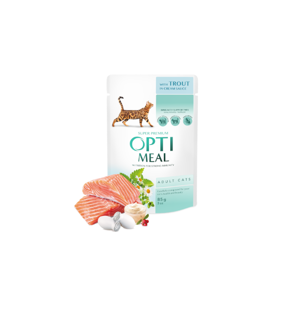 Optimeal Complete Pet Food for Adult Cats with Trout in Cream Sauce 85g x 12 Pcs