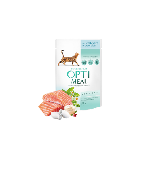Optimeal Complete Pet Food for Adult Cats with Trout in Cream Sauce 85g x 12 Pcs