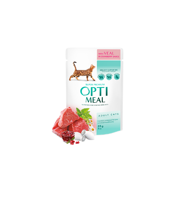 Optimeal Complete Wet Food for Adult Cats with Veal in Cranberry Sauce 85g x 12 Pcs