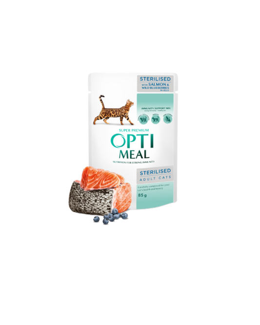 Optimeal Complete Pouch Food for Sterilised Cats with Salmon & Wild Blueberries 85G X 12PCS